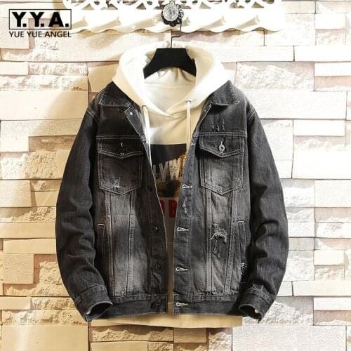 2021 Autumn New Fashion Denim Jackets Mens Turn-Down Collar Single Breasted Large Size Casual Coat High Street Korean Style