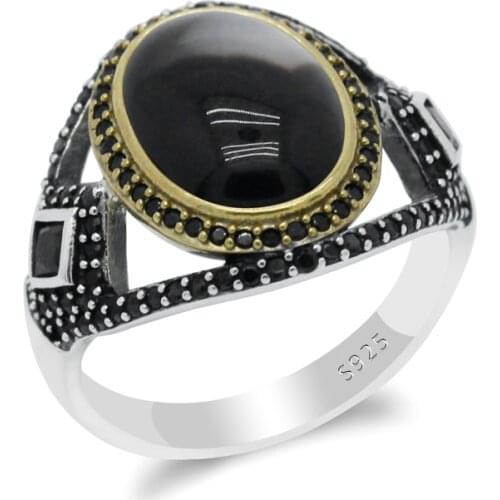 Fashion Super Hero Ring Mens Ring With Black Natural Agate Stone Ring 925 Sterling Silver Jewelry Vintage Silver Ring