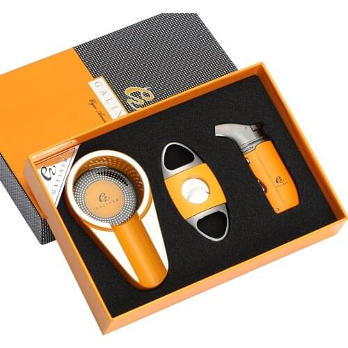 GALINER Portable Cigar Accessories Set Metal Butane Gas Cigar Lighter Cutter Travel 1 Holder Cigar Ashtray Tobacco Guillotine