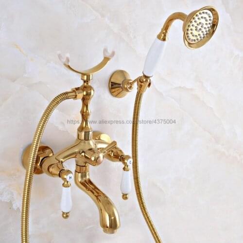 Wall mounted Bathroom Clawfoot Bathtub Shower Faucets Gold Color Brass Basin Sink Mixer Tap Tub Faucet & Hand Shower Nna957