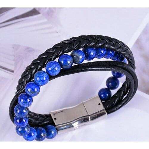 Natural Stone Royal Blue Beaded Essential Oil Black Bangle Seven Chakra Magnet Clasp Energy Charms Dainty Unisex Bracelet Gift