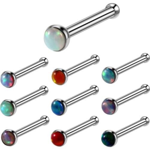 New 316l Surgical Steel With Opal Stone Colorful Straight Bar Opal Nose Bone Stud Piercing Charming Jewelry 20g