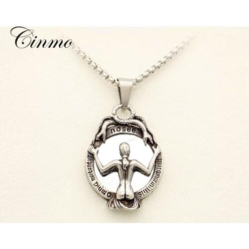 Cinmo Aliens Looking Mirror Necklace Trendy Modern Movie Series Stainless Steel Necklaces For Men Women Fashion Jewelry Gift