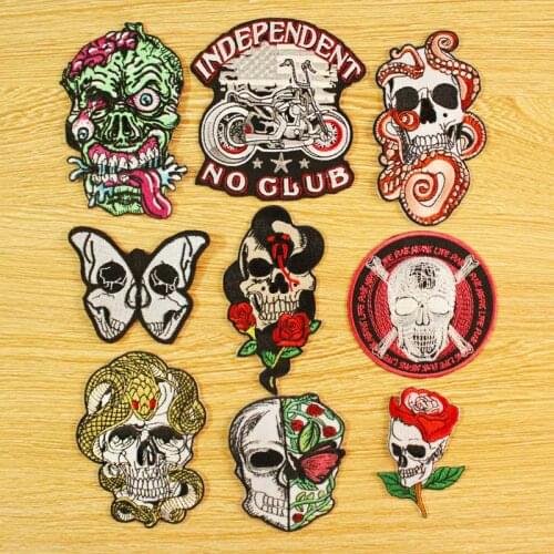 DIY Snake And Skull Patch Embroidered Patches For Clothing Motorcycle Biker Embroidery Punk Patch Iron On Patches On Clothes