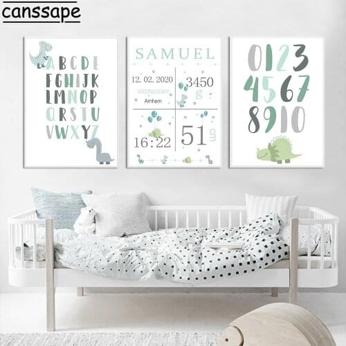 Personalized Birth Custom Poster ABC Alphabet Wall Art Canvas Painting Number Nursery Print Wall Pictures Boy Baby Room Decor