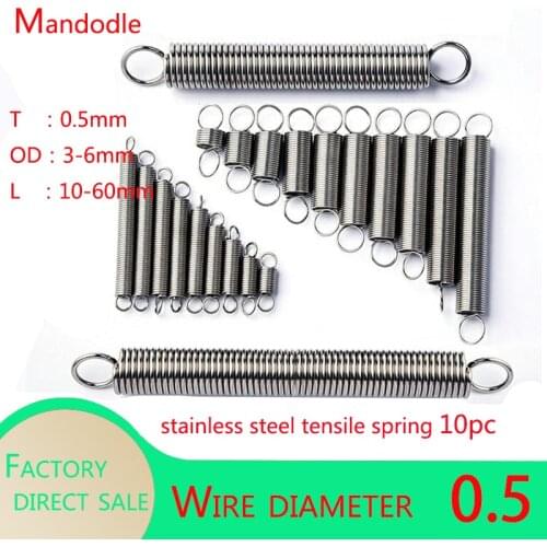10Pcs Wire Dia 0.5mm 304 Stainless Steel Dual Hook Small Tension Spring Hardware Accessories Length 10mm-60mm