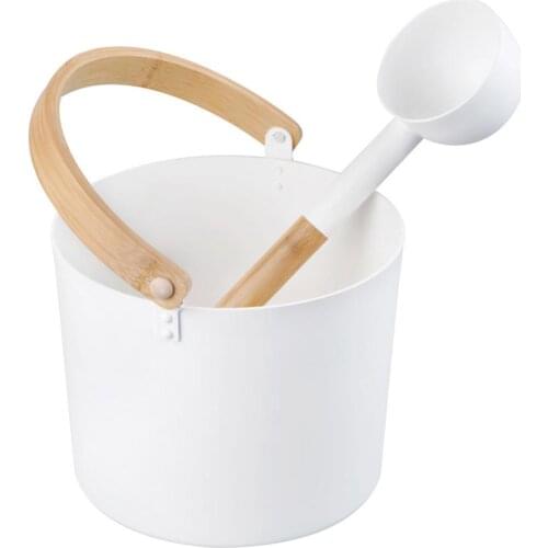 7L Luxurious Finnish Sauna Aluminum Bucket With Long Handle Spoon Set Matching Ladle Sauna Barrel Dropshipping
