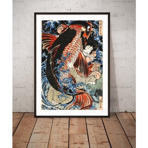Saito Oniwakamaru The Young Benkei Fights Giant Carp Waterfall 1836 Japanese Wall Decor Ukiyoe