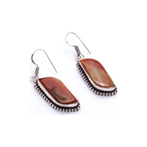 Genuine Bloodstone Silver Overlay on Copper Earrings ,Hand made Women Jewelry Gift , 46 mm, E5624