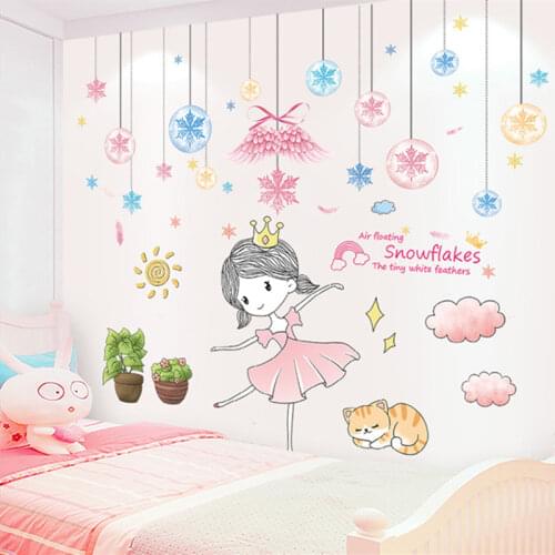[shijuekongjian] Cartoon Girl Wall Stickers DIY Snowflakes Wall Decals for Kids Rooms Baby Bedroom Nursery House Decoration