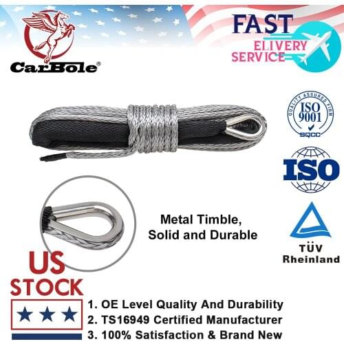 1/4"x50' 10000LBS Synthetic Winch Rope Line Recovery Cable 4WD ATV Gray W/ Guard Material Poly-paraphenylene terephthalamide