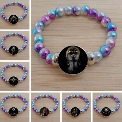 Modern Art Painting African Black Women Painting Glass Convex Bracelet Scandinavian Art Picture Colorful Bead Bracelet Jewelry