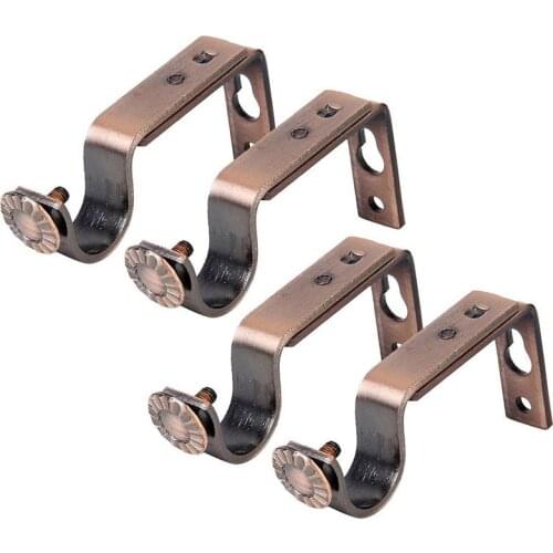 4PCS Aluminum Alloy Wall-mounted Curtain Pole Holder Drapery Curtain Rod Bracket for 18-22mm Rod (Light Brown)