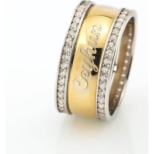Tesbihane Personalized Name Written Double Row Zircon Cz 925 Sterling Silver Women Wedding Rings