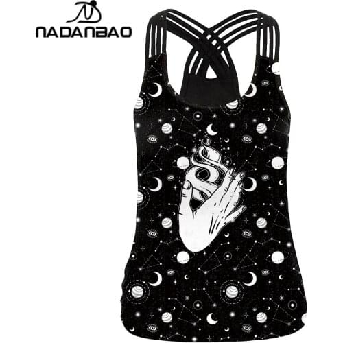 NADANBAO Gothic Style Printed Tank Tops Women Summer Sleeveless Sexy Sling Tops Back Cross Black Camis Elastic Casual Tank Tops