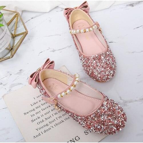 Toddler Girls Sparkly Sequin Shoes Kids Princess Dancing Flats Children Glitter Birthday Party Gold Shoes for Fall Beaded Strap