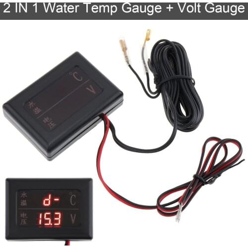 New 2 In 1 12V-24V 8-30V Universal Black Digital Anti Shake Water Temperature Gauge + Volt Gauge with Sensor Fit Car/Truck