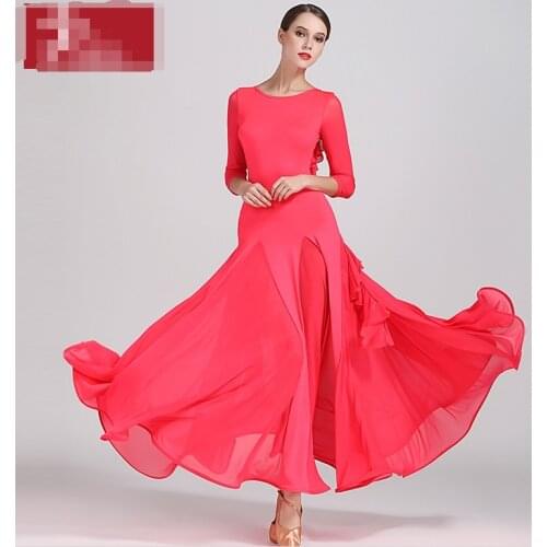 Ballroom Dance Competition Dresses High Quality Long Sleeve Flamenco Skirt Women Stage Ballroom Dress red green yellow S9035