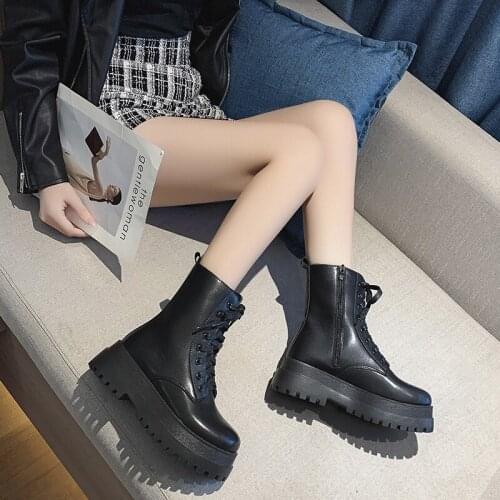 Boots Women New 2021 Female Shoes Round Toe Mid-Calf Rubber Summer Rock Low Ladies Autumn Mid Calf Lolita Rome Hoof Heels Mid-C