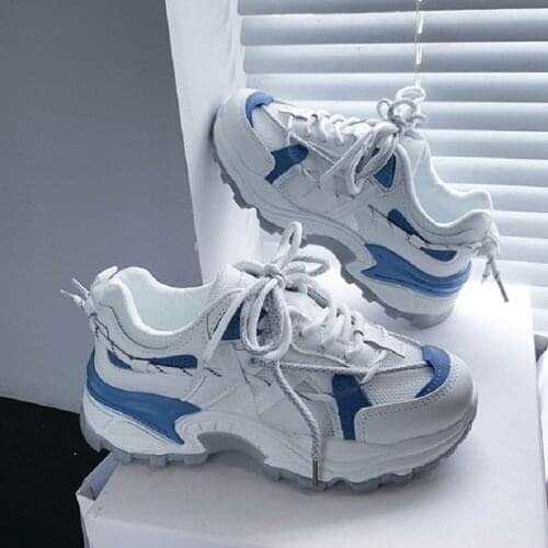 2021 Summer Fashion Blue Platform Sneakers Women Breathable White Flats Shoes For Women Casual Mesh Footwear Ladies Comfortable