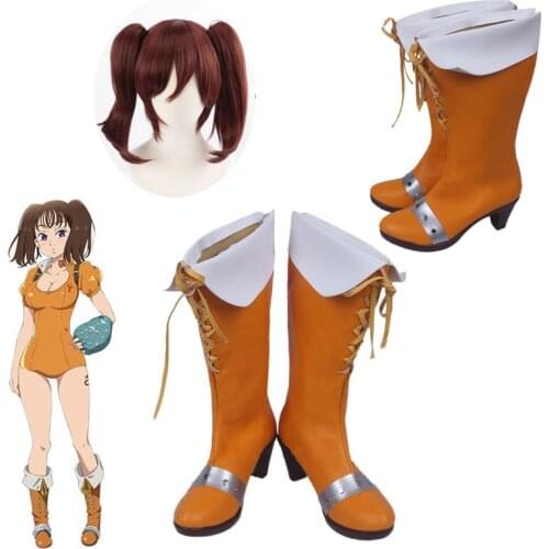 Womens The Seven Deadly Sins Serpents Sin Of Envy Diane Cosplay Boots Shoes Lady Daily Fashion Orange Spring Boots Cosplay Wig