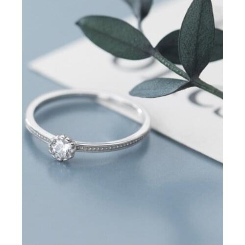 Round Clear CZ 925 Sterling Silver Thin Band Wedding Ring A3203