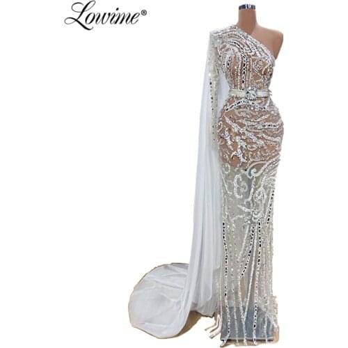 Illusion One Shoulder Design Party Dress 2020 New Arrival Sexy Prom Dresses Robe De Soiree African Arabic Celebrity Evening Gown