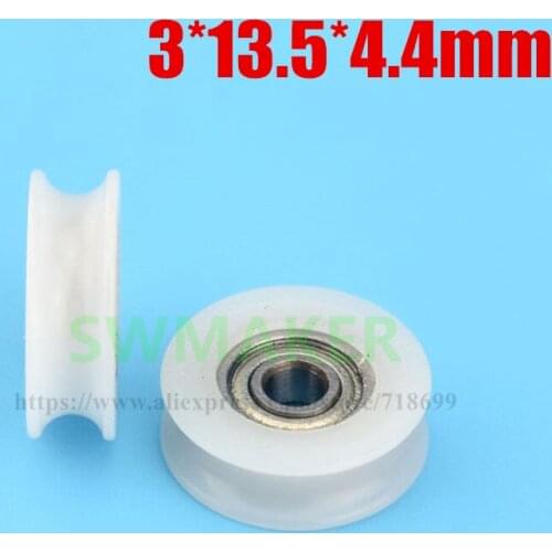 1pcs 3*13.5*4.4mm for 3.5mm/4mm diameter rope lead wheel, U groove grooved plastic bearing pulley