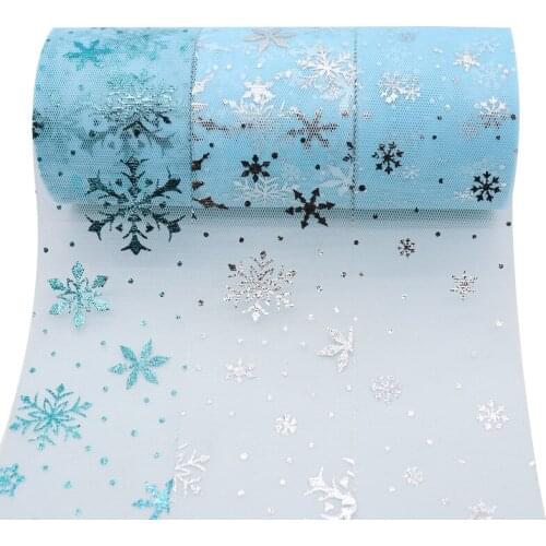 25Yards/roll 6CM Width Snowflake Foil Tulle Roll Organza Baby Shower Party Supplies DIY Hair Bows Handmade Materials