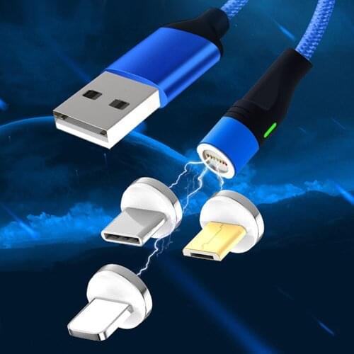 50pcs bundle package 3 in 1 magnetic data cable Type C for Apple Android woven charging line magnetic light indicator 50pcs/lot