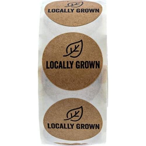 Free Shipping - 2.5CM Round Natural Kraft Handmade with "LOCALLY GROWN" Stickers, 500 Labels Per Roll