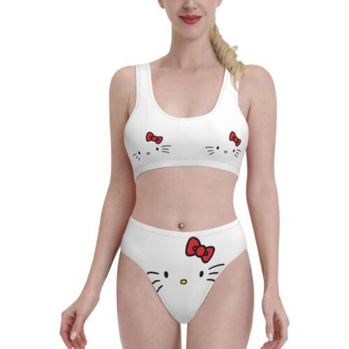 Bikinis Hello Cat 2 sexy 2021 Women Swimsuit high Waist Swimwear Japanese Anime Chibi Women bathing suit SwimSuit