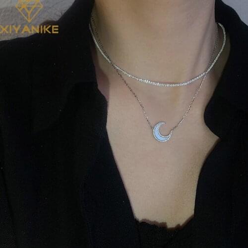 XIYANIKE 925 Sterling Silver Shell Moon Zircon Pendant Necklace Female Fashion Retro French Romantic Lovely Handmade Jewelry