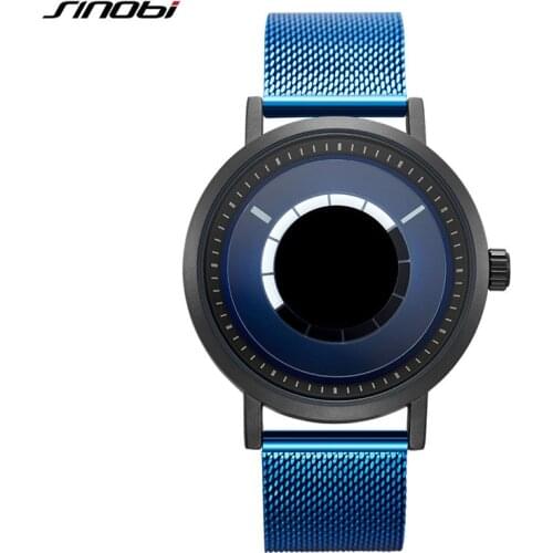 SINOBI Unique Rotate Creative Watch Men Steel Mesh Band Quartz Wristwatches Sports Casual Blue Men Watches Man Reloj Hombre 2021