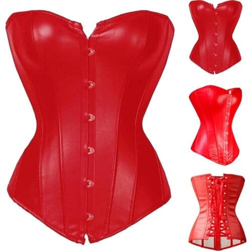 Black Red Sexy Steampunk Leather Corset Push Up Womens Plus Size 6XL Waist Trainer Corset Corsages Big Size Steel Boned Corset
