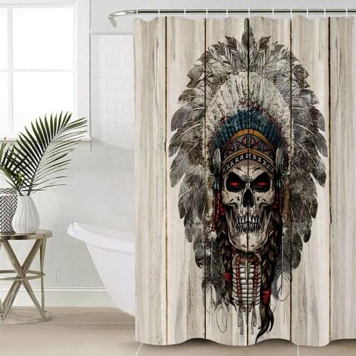 Wood Grain Chiefs Skull Shower Curtain Bathroom Decorative Waterproof Polyester Fabric Curtain for Bathroom