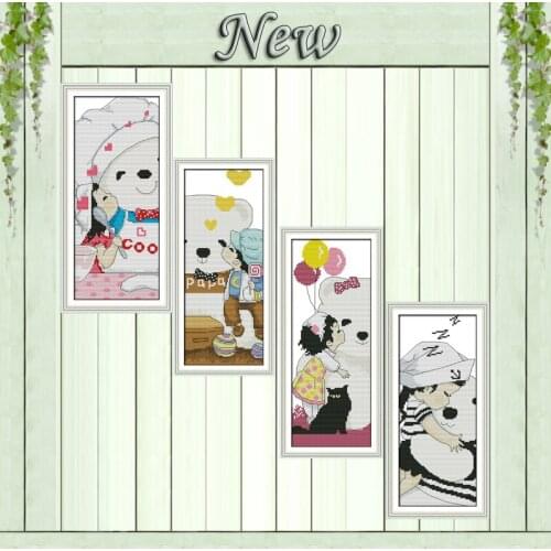 Kiss baby lovely girl and bear decor painting counted printed on canvas DMC 11CT 14CT Cross Stitch kit embroidery needlework Set
