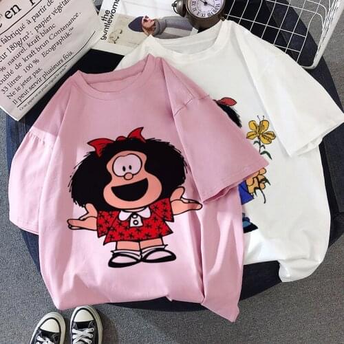 Mafalda Kawaii Graphic Print T-shirt Women Harajuku Aesthetic Pink Tops Y2k Tshirt 2021 New Summer Fashion Anime Female T Shirt