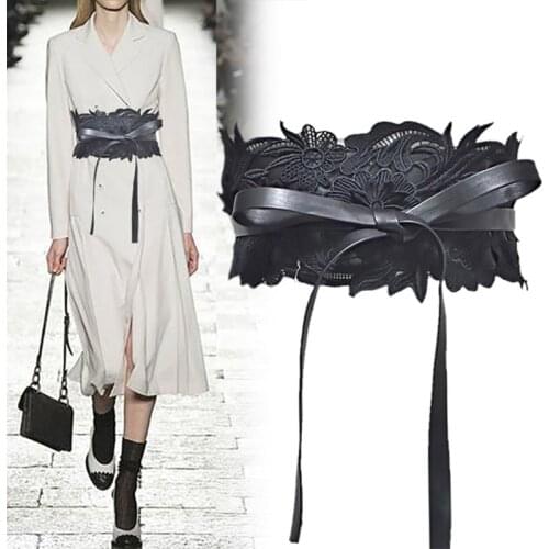 Floral Lace Wide Girdle Womens Fashion Sweet Bowknot Tie Corset Waistband for Dress Decorative Strap