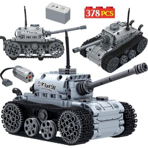 Military Electric Motor Tank Building Blocks Technical Track Army Soldier Figure Bricks Education Toys for Boys Building Block