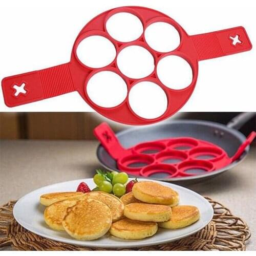 7 Holes Round Egg Pancake Ring Non-Stick Silicone Egg Pancake Maker Shaper Omelette Mold Reusable Egg Mould Tool for Kitchen