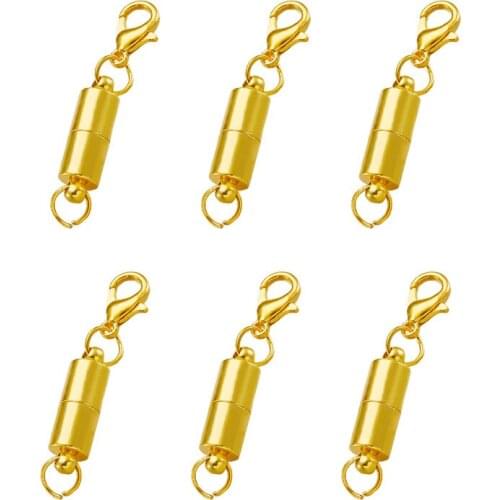 20 Set Brass Column Magnetic Clasps with Brass Lobster Claw Clasps and Rings, Golden & Silver Color 38.5x6mm, Hole: 4.5mm F80
