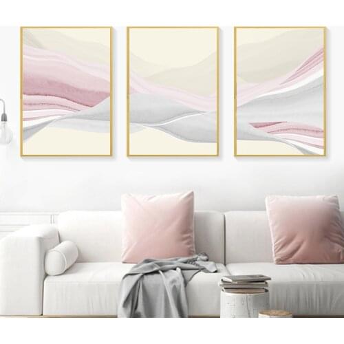 Pink Gray Mountains Abstract Wall Poster Nordic Canvas Print Painting Contemporary Art Decoration Picture Living Room Decor