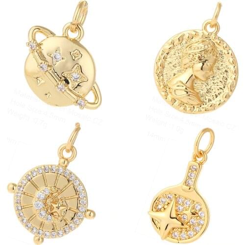 Charm Charms for Jewelry Making Supplies Moon Gold Star Diy Earring Necklace Metal Copper Mosaic CZ Zircon Accessories Findings
