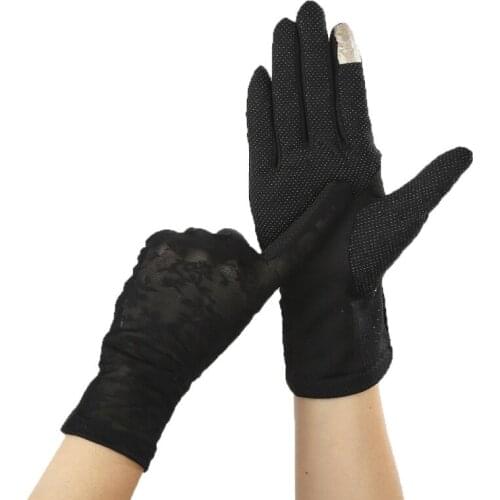 Summer Women Ice Silk Sunscreen Sexy Lace Gloves Touch Screen Breathable Skid Female Gloves Outdoor Driving Anti-UV Gloves
