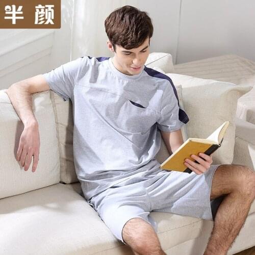 Mens Pajamas Spring Autumn Short Sleeve Sleepwear Cotton Solid Cardigan Pajamas Men Lounge Pajama Sets Size L to 3XL Sleepwear