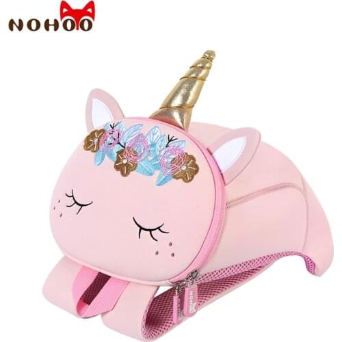NOHOO school bags cute unicorn Kindergarten backpack girls Neoprene waterproof Breathable animal Anti-lost Childrens bag 2020