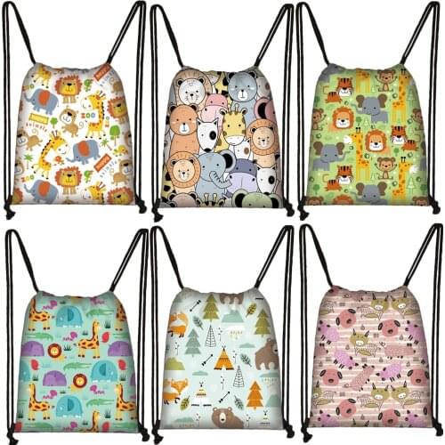 Animal Elephant Lion Tiger Giraffe Backpack Women Rucksack Children School Bags Kawaii Party Drawstring Bags Boys Girls Bookbag