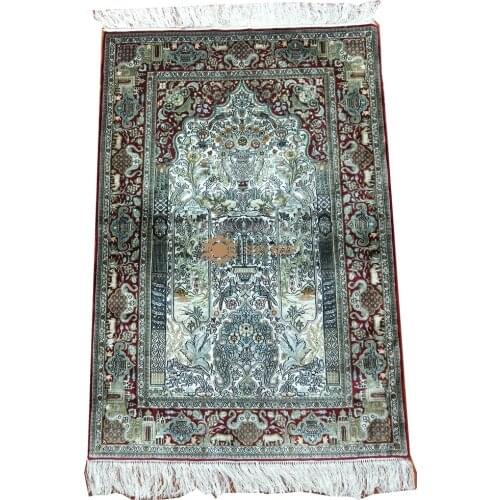 Seeykeep™ 2x3ft 400Lines Exquisite Floral Design Rectangle Pure Silk Handknotted Oriental Traditional Rug-SK3036188