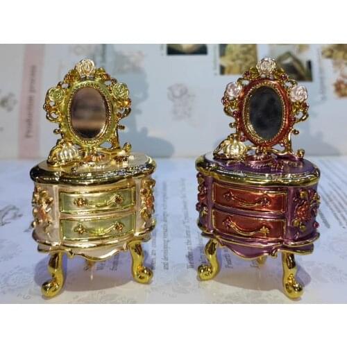 Fortune Series Trinket Box Makeup Desk with Mirror Storage Box Antique Dresser Shaped Jewelry Box Europe Dressing Table Trinket
